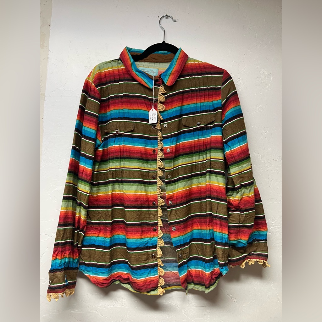 Tasha Polizzi Bright Rainbow Striped Blouse